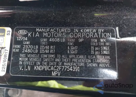 2015 Kia Sportage Lx z USA, uszkodzony, nr VIN KNDPBCAC2F7754391